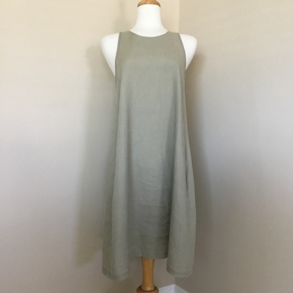 United Colors of Benetton Dress Pure Linen Sleeveless Khaki Size M